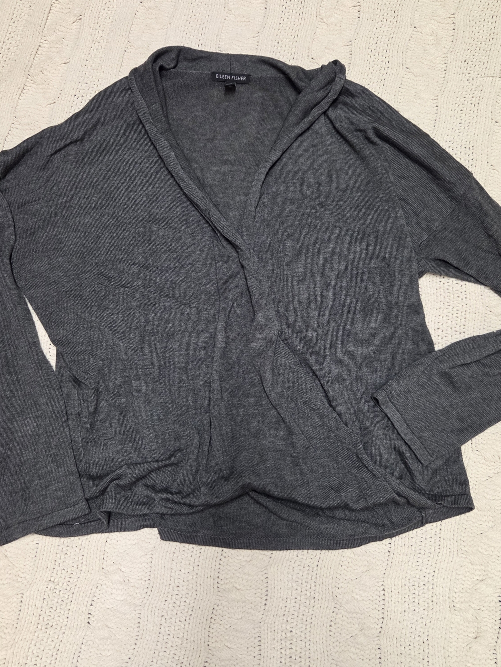 Eileen Fisher Charcoal Gray Lightweight V-Neck Knit Cardigan